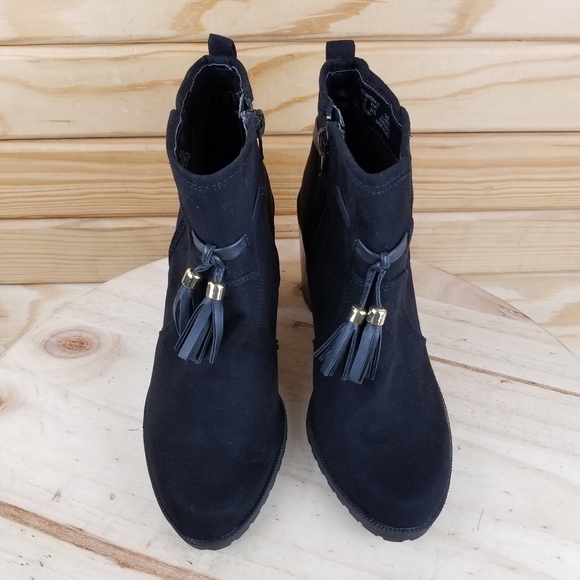 Black Faux Leather / Suede High Heel Booties 6 US Boot Side Zip NEW Jaclyn Smith - Picture 2 of 11